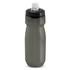 A drink bottle in a dark green colour with a black lid and a spout, featuring a logo on the body.