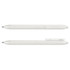 A white PLA pen lies horizontally, showcasing its sleek design and textured grip, with a clip on top.