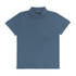 A blue women's polo shirt with a collar and three-button placket. The shirt has a logo on the chest.