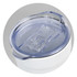 A double wall cup in white with a clear lid, featuring an integrated drinking spout and a brand logo.