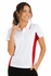 A white polo shirt with red accents, featuring a logo on the chest. Suitable for casual wear.