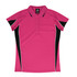 A pink polo shirt featuring black accents and a logo. Designed for casual or sporty wear.
