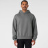 A grey hoodie with a front kangaroo pocket and a hood, featuring a relaxed fit and ribbed cuffs.