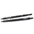 A black double canopy golf umbrella with a branded handle, featuring a sleek design and a prominent logo.