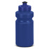 A blue drink bottle with a wide body and a black flip-top lid. It features a logo on the side.