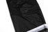 A black ice hockey racing suit featuring smooth fabric and grey striped accents, with a logo on the design.