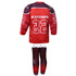 A red hockey jersey with matching pants, featuring a number 22 and a logo on the front.