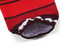 Red ice hockey sock with brown stripes and a white trim, featuring a gathered cuff at the opening.