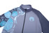 A grey jacket featuring stylish blue patterns and a logo, designed for school wear and sports uniforms.