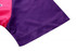 A close-up of a sports uniform, featuring a vibrant pink and purple colour scheme with a logo.