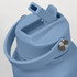 A drink bottle in a light blue colour featuring a wide mouth opening and a handle. It has a logo on the side.