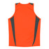 A bright orange singlet shirt with grey side panels and a branded logo. Soft fabric and sleeveless design.