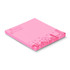 A pink sticky pad measuring 70 x 75mm with 50 sheets, featuring a subtle design and a logo.