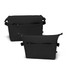 A black soft-touch toiletry bag featuring multiple compartments and a sleek design with an adjustable strap.