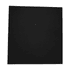 A flat, square black surface with a smooth texture, featuring a subtle branding logo in one corner.