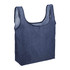A navy blue reusable grocery tote bag made from recycled materials, featuring a simple design and a logo.