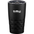 A drink bottle featuring a matte black finish with a textured design and a clear lid. It has a logo.