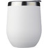 A drink bottle in matte white with a silver stainless steel rim, featuring a lid and no visible branding.