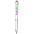 A plastic ballpoint pen in white with a coloured logo and a clip for easy attachment.