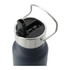 A drink bottle with a navy blue body, stainless steel lid, and a black straw lid for easy sipping.