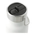 A drink bottle with a stainless steel lid and a dark straw lid, featuring a sleek white body.