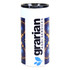 A drink bottle with a colourful tribal design, featuring a black lid and branding on a white background.