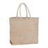A herringbone-patterned jute tote in a natural beige colour with sturdy handles. It has a simple, stylish design.