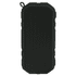 A black waterproof Bluetooth speaker with a rugged design and a logo on the front.