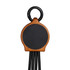 A bamboo charging device featuring black RPET cables and a circular wooden base with a hanging loop.