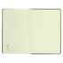 A black journal with blank pages and a logo. The interior features a smooth, light cream-coloured finish.