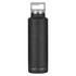A drink bottle in matte black finish with a metallic grey cap and a logo, featuring a sleek, modern design.