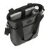 A black laptop tote bag with a grey laptop and a drink bottle inside. The bag features dual handles and a logo.