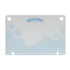 A sleek, light blue note holder with rounded corners and a logo at the top.