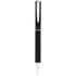 A black metal ballpoint pen with a silver clip and a logo on the barrel.