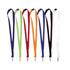 A selection of lanyards in purple, green, red, orange, blue, black, and white, each featuring a lobster clip.