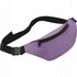 A purple bum bag with a black strap and a zippered compartment, featuring a logo on the surface.