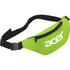 A vibrant green bum bag with a front zip pocket and a logo, featuring an adjustable black strap.