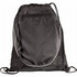 A black drawstring sportspack featuring a zippered pocket and mesh side panels, with a logo on the front.