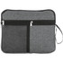 A multi-purpose travel bag in grey, featuring zippered compartments and a mesh pocket, includes a handle for easy carrying.