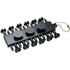 A black golf ball marker set featuring eight markers attached on a keychain for easy access.