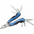 A blue and silver 11-function mini multi-tool with pliers, blades, and various tools. It features a logo.