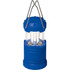 A blue mini COB pop-up lantern with a transparent body and metal hanging hooks.