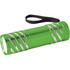 A green Astro Flashlight with a textured design and a wrist strap, featuring a metal body and a bright light.