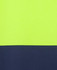 A high visibility polo shirt featuring a bright yellow upper section and a navy blue lower section, with branding.