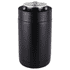 A drink bottle holder in matte black, designed for standard cans, featuring a cylindrical shape and a logo.
