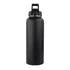 A drink bottle in matte black finish with a screw cap and a handle, featuring a logo.