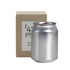A silver can candle next to a light brown box. The candle has a minimalist design and is labelled as "Choc Espresso".