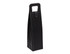 A black bag with a handle and white stitching, designed for carrying bottles. It includes a branding logo.