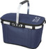 A navy cooler bag with a metal handle and branding on the side, perfect for outdoor activities.