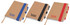 Three Enviro Notepads in brown with coloured elastic bands: blue, black, and red, each featuring a pen.
